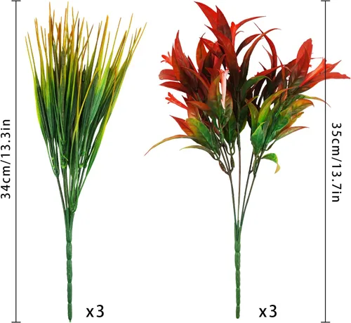Vista 8 de Uieke 6 plantas artificiales para exteriores, resistentes a los rayos UV, flores falsas de gloria matutina con hierba naranja, flores tropicales