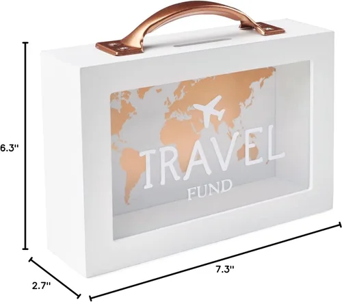 Vista 8 de Caja de dinero de sombra para ahorro de viaje - Banco de monedas para adultos - Tarro de vacaciones - Caja de ahorro blanca con asa - Fondo de luna