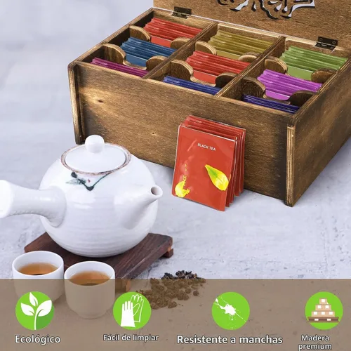 Vista 5 de WRINGKIT Caja organizadora de bolsas de té, madera, 9 compartimentos
