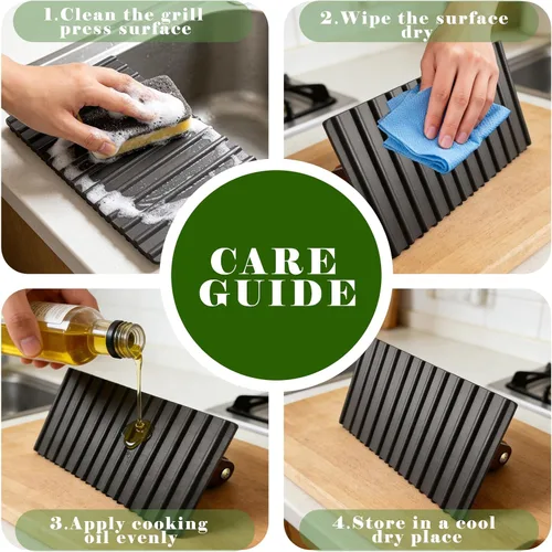 Vista 6 de Paquete de 2.1 libras de peso para carne y hamburguesa, base a rayas, prensa de hierro fundido resistente de 7 x 4 pulgadas con mango de madera