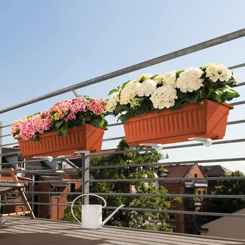 Vista 6 de HOXHA Paquete de 6 jardineras para ventana, jardineras de plástico de 17 pulgadas para vegetales y flores con bandeja, macetas rectangulares