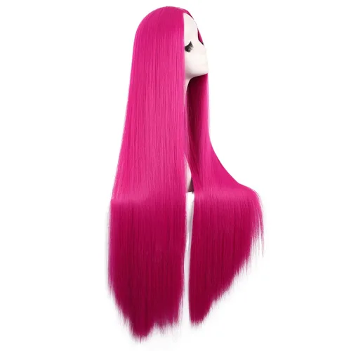 Vista 2 de MapofBeauty Peluca larga recta de 40 pulgadas39.4 in de moda para cosplay de anime (rosa intenso)
