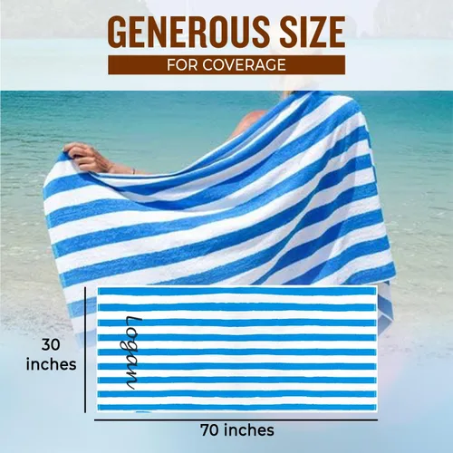 Vista 4 de Toallas de playa personalizadas Passion para adultos - Toallas de piscina personalizadas con nombre - Algodón altamente absorbente - Diseño a rayas