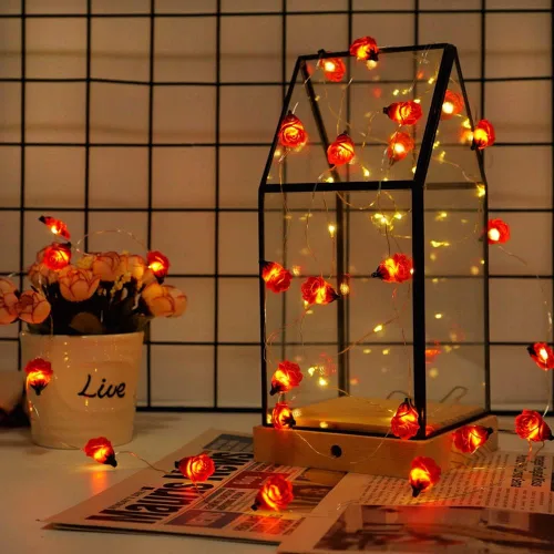 Vista 3 de Cadena de luces con 40 LED en forma de flor de rosa, 13 pies, funciona con pilas, luces de hadas románticas para decoración del día de San Valentín