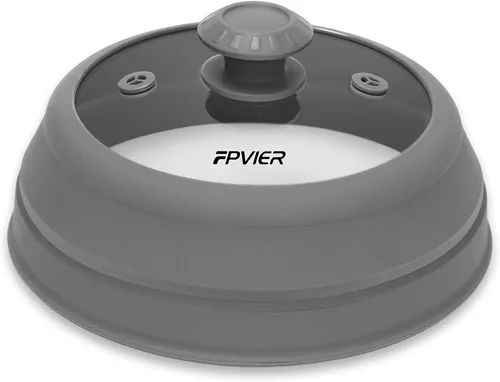 Vista 8 de FPVIER Cubierta plegable para salpicaduras de microondas - Tapa ventilada de silicona y vidrio con mango de fácil agarre, se ajusta a platos