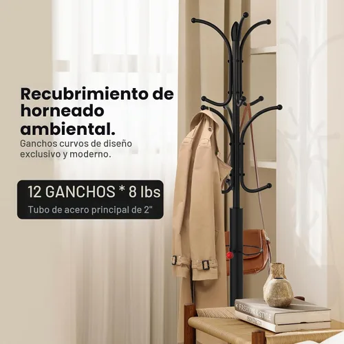 Vista 3 de Perchero Independiente, Perchero con 12 Ganchos con Base de Mármol Natural y Soporte para Paraguas, Perchero de Fácil Montaje para Colgar Bufanda