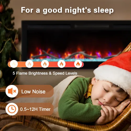 Vista 7 de Cheerway Chimenea eléctrica inteligente WiFi de 42 pulgadas, calentador eléctrico empotrado y montado en la pared con sonido crepitante y llama