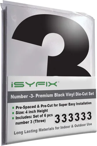 Vista 31 de iSYFIX Calcomanías de vinilo negro con el número 7 (siete), paquete de 6 calcomanías autoadhesivas de 7 pulgadas, calcomanías troqueladas y Negro