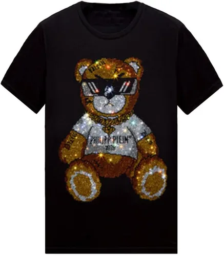 Vista 11 de HZCX FASHION Camiseta con strass brillante para Hombres y Mujeres, manga corta, con pedrería, para festivales de rock, con gemas, de algodón