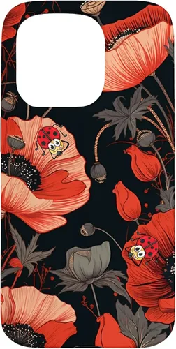 Vista 14 de Poppy Flower Ladybug Red & Black Pattern Case for iPhone 17