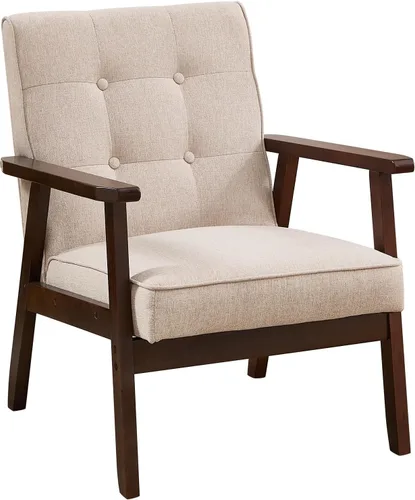 Vista 6 de Bonzy Home - Silla con acentos modernos de mediados de siglo, sillón tapizado de tela con marco de madera maciza, cómoda silla de ocio retro