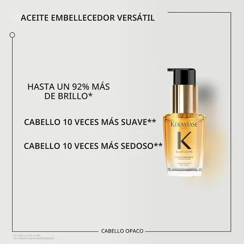 Vista 5 de KERASTASE Aceite para el cabello recargable Elixir Ultime Suero de aceite hidratante para suavizar el encrespamiento y añadir brillo Con Camelia