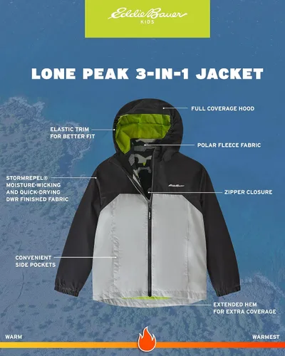 Vista 2 de Eddie Bauer Lone Peak - Chaqueta impermeable 3 en 1 con aislamiento térmico y forro polar extraíble (5-20)