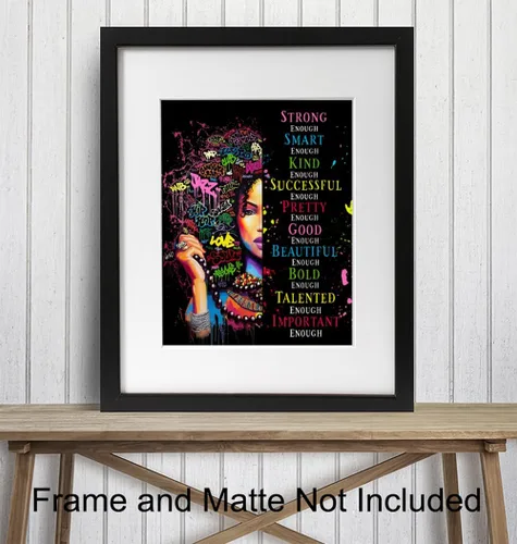 Vista 3 de Black Women's empowerment 11x14 - Arte de pared afroamericano para mujeres y niñas, póster inspirador, arte de pared motivacional, soy suficiente