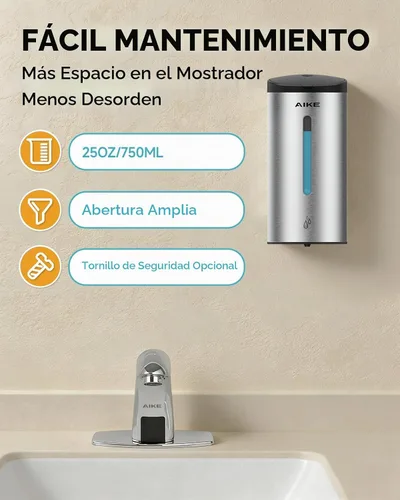 Vista 6 de AIKE Dispensador de jabón automático clásico,25 oz para comercial,AK1205E Acero inoxidable cepillado