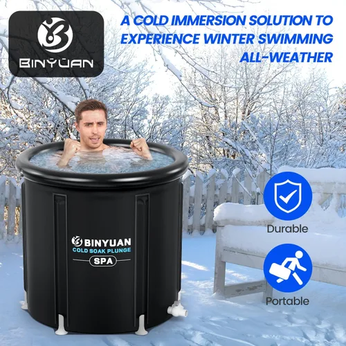 Vista 2 de BINYUAN Bañera de hielo XL para atletas con cubierta de 99 galones, tina de inmersión fría para recuperación, piscina de baño de hielo portátil