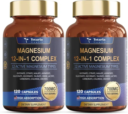Vista 9 de Totaria Complejo de magnesio 700 mg 12 en 1 Suplemento de magnesio con citrato de glicinato óxido de malato taurato aspartato orotato relajación
