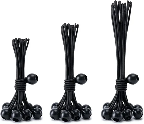 Vista 20 de Paquete de 30 cuerdas elásticas con bola, cuerdas elásticas resistentes de 4 pulgadas, lona de toldo con bolas elásticas para amarre de dosel