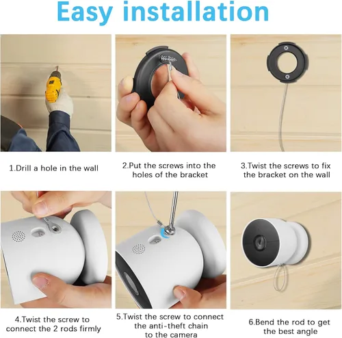 Vista 5 de HOLACA Cadena de seguridad anticaídas y anticaídas para batería Google Nest Cam - Seguridad adicional para tu cámara de batería Google Nest Cam