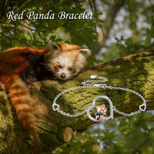 Vista 5 de Pulsera de panda rojo de plata de ley, pulsera de panda rojo lindo panda rojo, joyería de bambú para mujeres y niñas regalos, Plata de ley,
