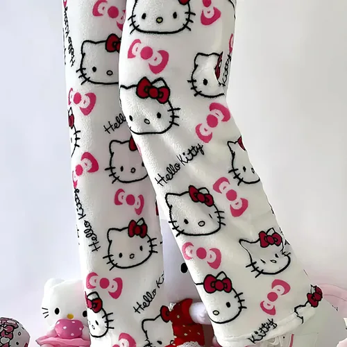 Vista 8 de Pijamas de anime de Halloween para mujeres y niñas, dibujos animados de gato, todos los personajes, franela, pantalones de pijama para dormir