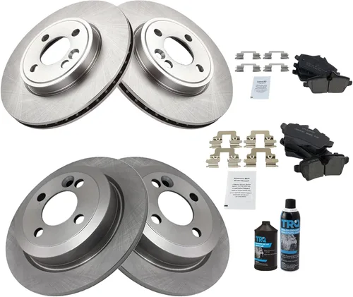 Vista 2 de TRQ Kit de pastillas de freno delanteras y traseras y rotores Kit de productos químicos de freno, pastillas de freno de cerámica compatible con Mini