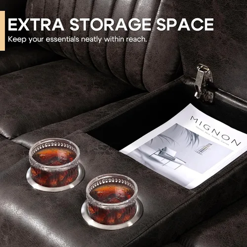 Vista 7 de Sofá biplaza reclinable eléctrico Zero Gravity con reposacabezas ajustables, sillón reclinable eléctrico con consola, sofá reclinable eléctrico de 2