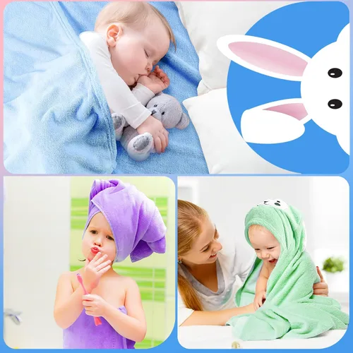 Vista 6 de Kenning Paquete de 4 toallas de baño con capucha de 28 x 55 pulgadas, toallas de baño para niños pequeños con capucha, toalla de baño con capucha