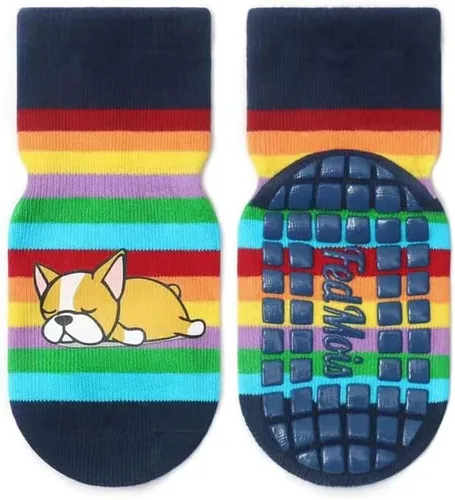 Vista 3 de 5 pares de calcetines antideslizantes de algodón para bebés y niños pequeños con diseño de animales