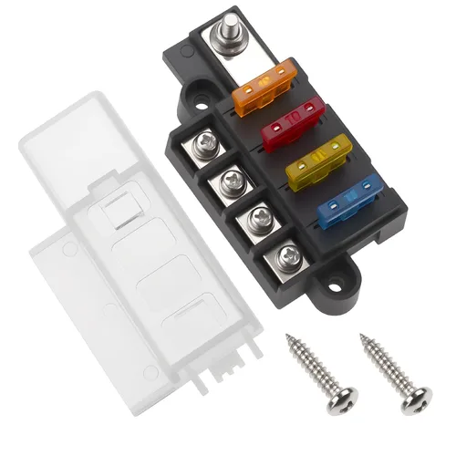 Vista 6 de Caja de fusibles de hoja de 4 vías con cubierta DC 32V ATO Blade Fuse Box Block Holder para coche barco