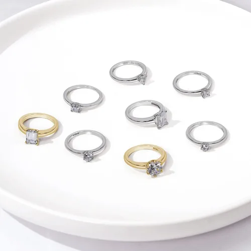 Vista 4 de Tienda Collection Anillo solitario de plata de ley con forma de fantasía hecho con circonitas de elementos infinitos