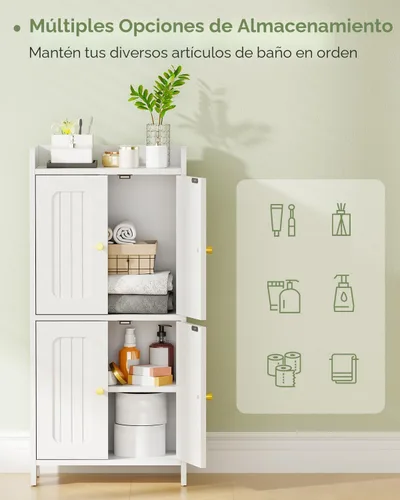 Vista 4 de BEWISHOME Gabinete de piso pequeño,Almacenamiento de papel higiénico Blanco