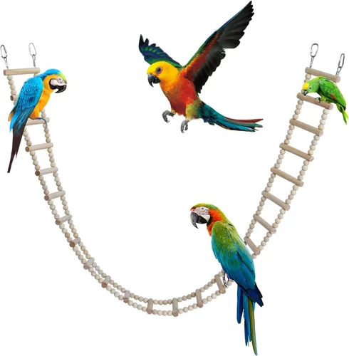 Vista 10 de Puente de escalera para pájaros, juguetes de madera para escalada y columpio, accesorios de jaula para pájaros, ratas, loros, hámster, ardilla
