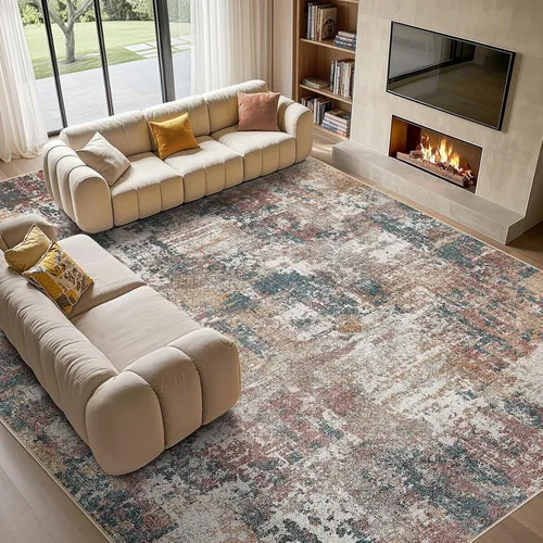 Vista 44 de Tortania Alfombra redonda lavable de 5 pies para sala de estar: Alfombra moderna abstracta neutra grande suave y delgada – Alfombra antideslizante