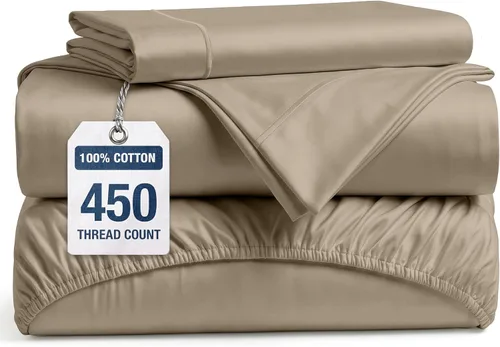 Vista 34 de LANE LINEN Sábanas de cama individual – 450TC algodón peinado de fibra larga de alta calidad, color blanco Soft & Breathable Twin Sheet &