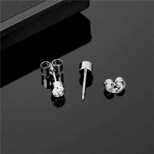 Vista 3 de 20 pares de aretes de acero quirúrgico con circonita cúbica de 4 mm