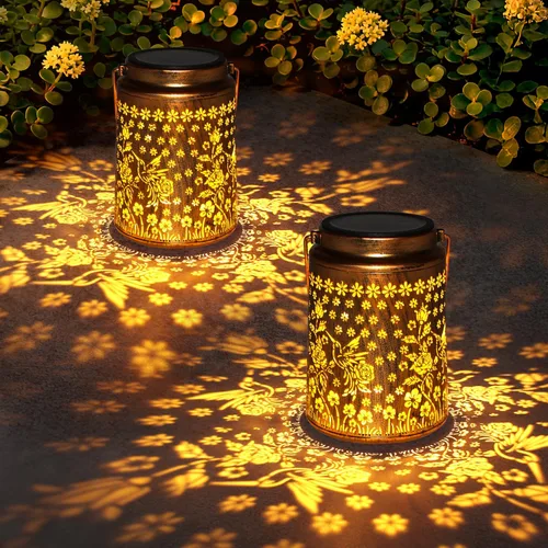 Vista 8 de Paquete de 2 linternas solares para colgar en el exterior, luces solares de jardín al aire libre impermeables con llama parpadeante, linterna LED