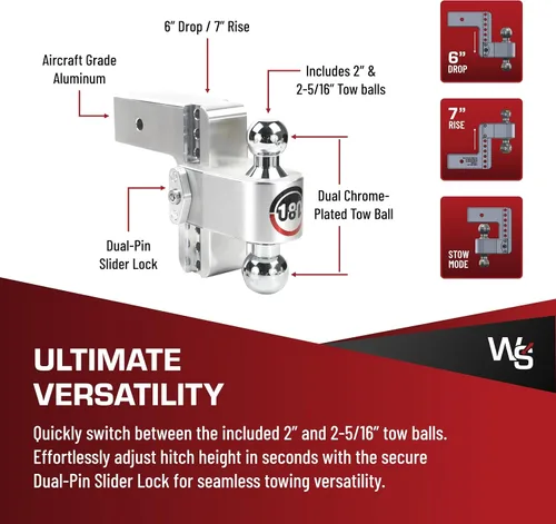 Vista 4 de Weigh Safe Soporte de bola de enganche de remolque ajustable, enganche de caída ajustable de 6 pulgadas para receptor de 3 pulgadas, enganche