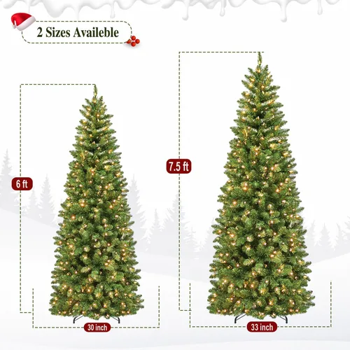 Vista 6 de Árbol de Navidad preiluminado con lápiz delgado de 7.5 pies