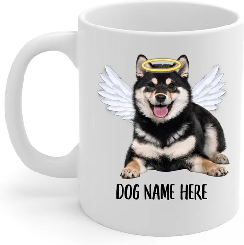 Vista 2 de Taza de café conmemorativa con nombre personalizado, diseño de alas de ángel Shiba Inu con nombre, regalo de condolencias para los amantes