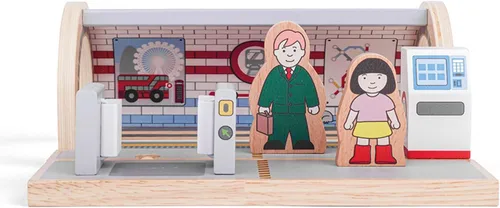 Vista 5 de Bigjigs Rail Estación de tren subterráneo Accesorios de ferrocarril para niños para juegos de pistas de madera Juego inspirado en el metro
