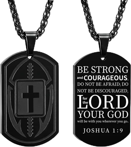 Vista 13 de Collar de cruz de versículo bíblico de fútbol para hombres, regalo religioso de acero inoxidable, joyería deportiva de fútbol, regalos de Pascua
