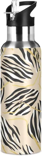 Vista 8 de Zebra Stripes Beige Stainless Steel Water Bottle 20 Oz, BPA-Free Sport Water Bottle Leakproof Water Bottles