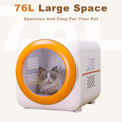 Vista 2 de Caja secadora para mascotas con LED, 30 millones de iones negativos y multifunción, automático eficiente de 360° y caja completa para gatos, perros