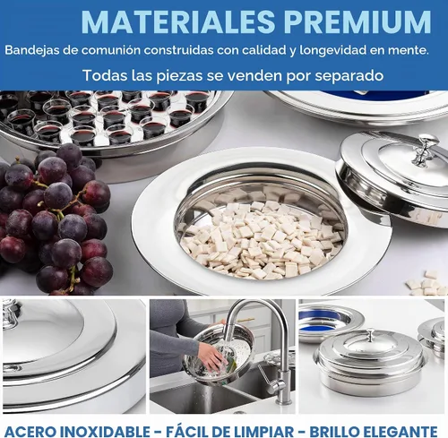 Vista 2 de Bandeja de pan - Bandejas de comunión premium plateadas para iglesias Juego de comunión de acero inoxidable, suministros