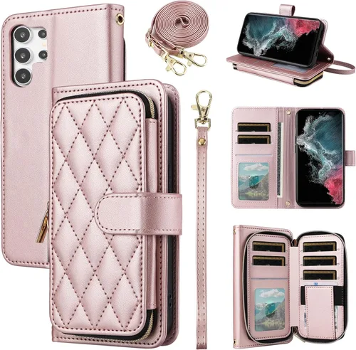 Vista 22 de Funda de Cartera para Samsung Galaxy S20 FE 5G de 6.5 Pulgadas con Correa para Muñeca, Billetera con Cremallera y más de 9 Ranuras para Tarjetas