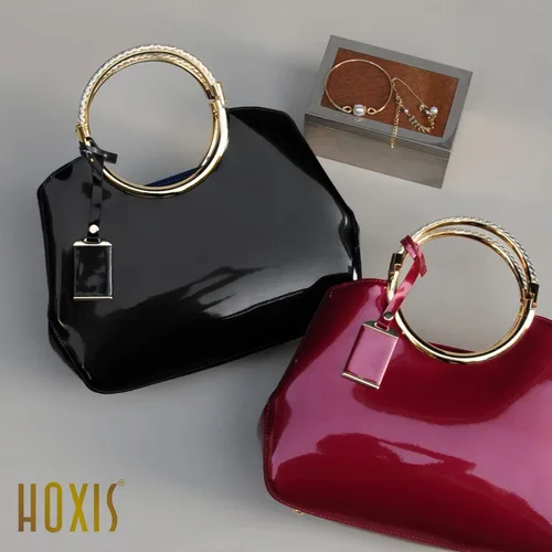 Vista 5 de HOXIS Charm - Bolso de hombro estructurado con agarre de metal brillante para mujer