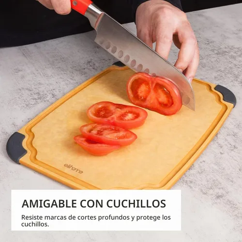 Vista 5 de Elihome Essential Series - Juego de tablas de cortar de madera 2 en 1 para cocina, tabla de madera para cortar verduras, pan, queso, carne