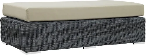 Vista 17 de Modway Summon - Otomana cuadrada de mimbre para patio al aire libre Sunbrella en lona toscana