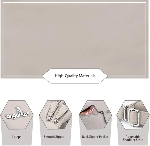 Vista 4 de Angel Kiss Bolso de mano estilo hobo para mujer, bolso de hombro cruzado amplio, bolso de mano con asa superior de cuero sintético lavado